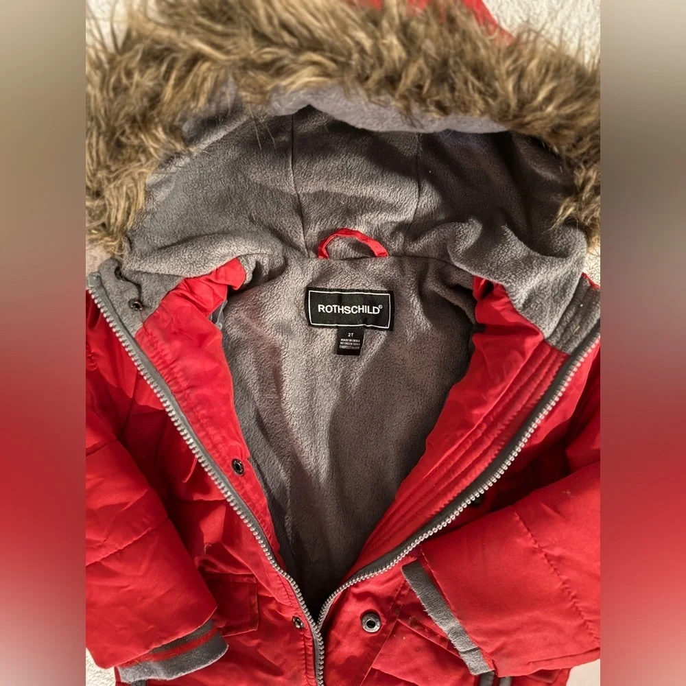 Rothschild Cherry Puffer Coat with Fur Trim